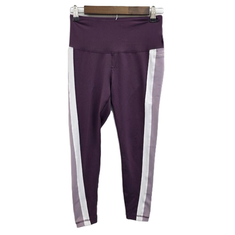 Womens Reebok Leggings Purple/White‎ Side Stripe Size S Ankle Workout Athletic